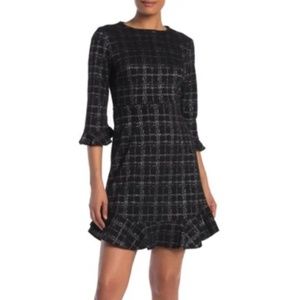 Nanette Lepore Black & Silver Metallic Ruffle Accents Mini Dress Size 4/6